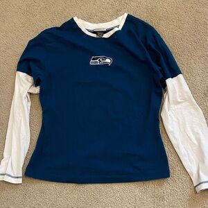 Women’s Seattle Seahawks Blue and White Long Sleeve Shirt Size Large